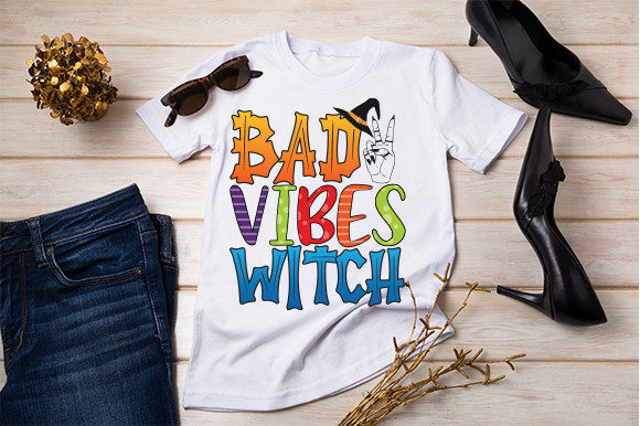 The Bad Vibes Witch T-Shirt Design: A Graphic Asset for Seasonal Content